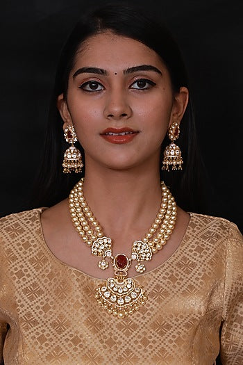 Gold Finish Handcrafted Opera Necklace In Sterling Silver