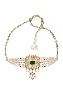 Gold Finish Kundan Polki Choker Necklace In Sterling Silver