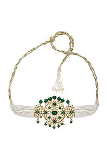 Gold Finish Kundan Polki Choker Necklace In Sterling Silver