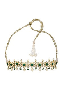 Gold Finish Kundan Polki Choker Necklace In Sterling Silver