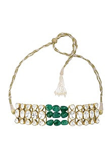 Gold Finish Kundan Polki Choker Necklace In Sterling Silver