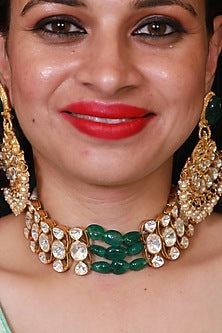 Gold Finish Kundan Polki Choker Necklace In Sterling Silver