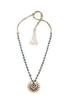 Gold Finish Moissanite Kundan Polki Necklace In Sterling Silver