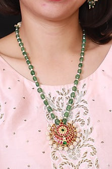 Gold Finish Moissanite Kundan Polki Necklace In Sterling Silver