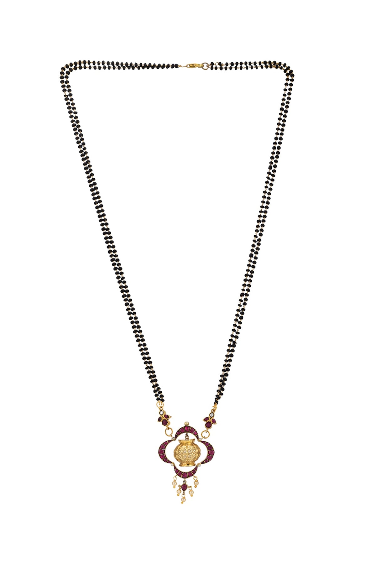 Gold Finish Moissanite Polki Mangalsutra Necklace In Sterling Silver