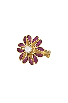 Gold Micro Finish Kundan Polki Ring In Sterling Silver