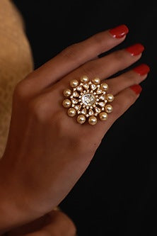 Gold Micro Finish Pearl Ring In Sterling Silver