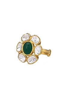 Gold Micro Finish Ring With Stones In Sterling Silver