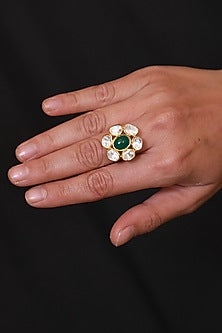 Gold Micro Finish Ring With Stones In Sterling Silver