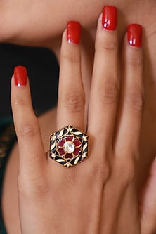 Gold Micro Finish Handcrafted Ring In Sterling Silver