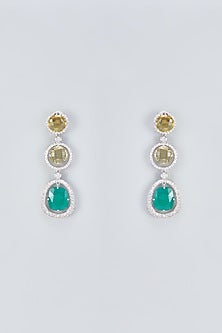 Two Tone Finish Green Onyx & Zirconia Dangler Earrings In Sterling Silver