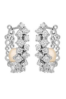 White Finish Cubic Zirconia Hoop Earrings In Sterling Silver