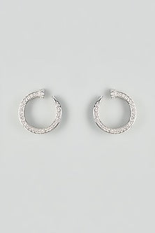 White Rhodium Finish Zircon Stud Earrings In Sterling Silver