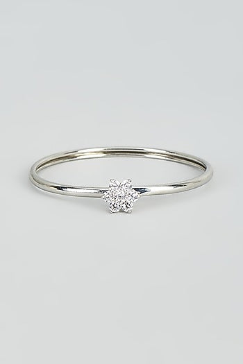 White Rhodium Finish Zircon Cuff Bracelet In Sterling Silver