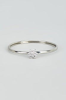 White Rhodium Finish Zircon Cuff Bracelet In Sterling Silver