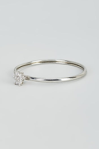 White Rhodium Finish Zircon Cuff Bracelet In Sterling Silver