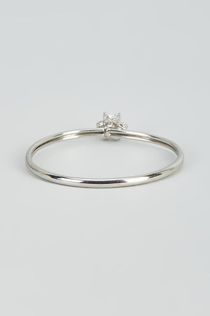 White Rhodium Finish Zircon Cuff Bracelet In Sterling Silver