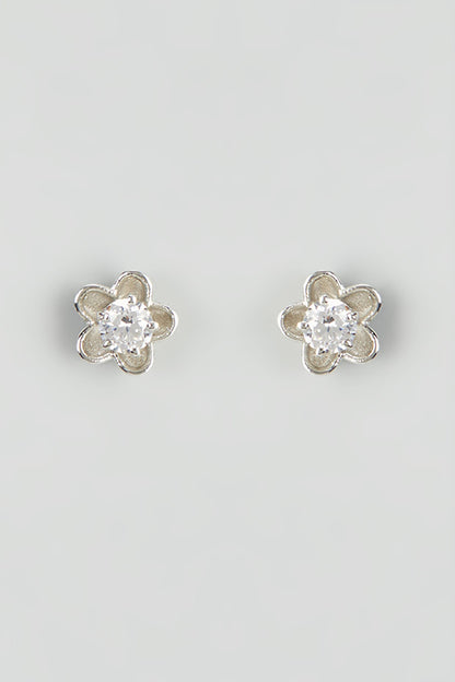 White Rhodium Finish Zircon Stud Earrings In Sterling Silver