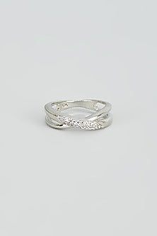 White Rhodium Finish Zircon Ring In Sterling Silver