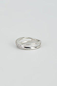 White Rhodium Finish Zircon Ring In Sterling Silver