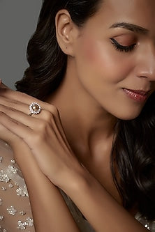 White Rhodium Finish Zircon & Pearl Ring In Sterling Silver