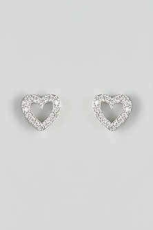 White Rhodium Finish Zircon Stud Earrings In Sterling Silver