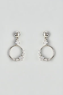 White Rhodium Finish Zircon Dangler Earrings In Sterling Silver