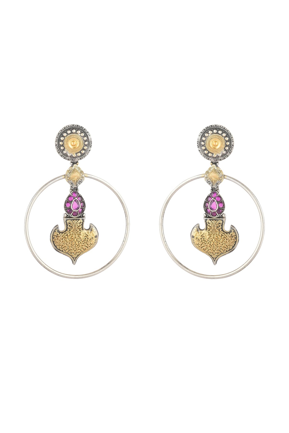 Gold Plated Purple Semi-precious Stone Dangler Earrings In Sterling Silver