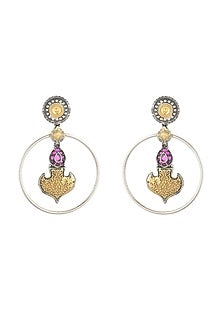 Gold Plated Purple Semi-precious Stone Dangler Earrings In Sterling Silver