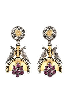 Gold Plated Purple Semi-Precious Stone Dangler Earrings In Sterling Silver