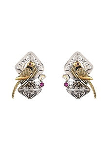 Gold Plated Purple Stone Bird Stud Earrings In Sterling Silver
