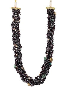 Gold Plated Violet Beaded Long Necklace In Sterling Silver
