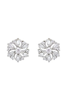Silver Rhodium Finish Zircon Stud Earrings In Sterling Silver