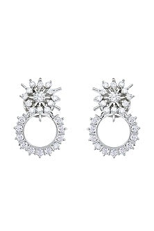 Silver Rhodium Finish Zircon Stud Earrings In Sterling Silver