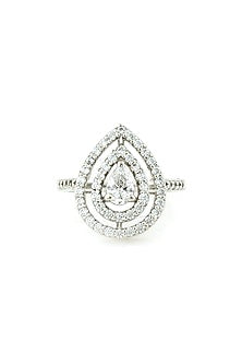 Silver Rhodium Finish Zircon Ring In Sterling Silver