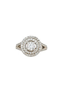 Silver Rhodium Finish Zircon Ring In Sterling Silver
