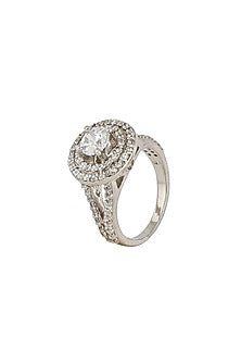 Silver Rhodium Finish Zircon Ring In Sterling Silver