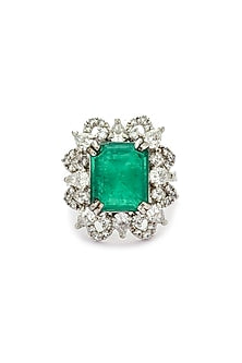 Silver Rhodium Finish Green Zircon Ring In Sterling Silver