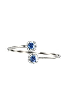 Silver Rhodium Finish Blue Zircon Handcuff In Sterling Silver
