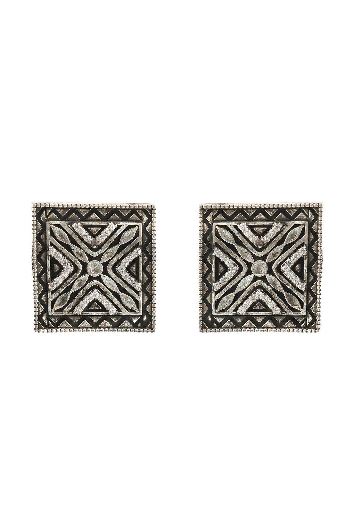 White Finish Rawa Stud Earrings In Sterling Silver