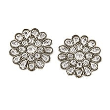 White Finish Kundan Polki & Jadau Stud Earrings In Sterling Silver