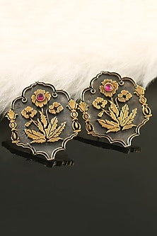 Two-Tone Finish Floral Handcrafted Stud Earrings In Sterling Silver