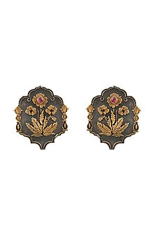 Two-Tone Finish Floral Handcrafted Stud Earrings In Sterling Silver