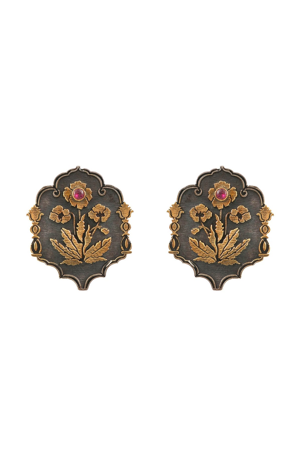 Two-Tone Finish Floral Handcrafted Stud Earrings In Sterling Silver