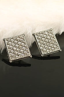 Gold Finish Kundan Polki Stud Earrings In Sterling Silver