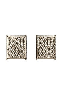 Gold Finish Kundan Polki Stud Earrings In Sterling Silver