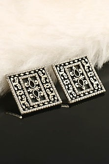 White Finish Handcrafted Stud Earrings In Sterling Silver