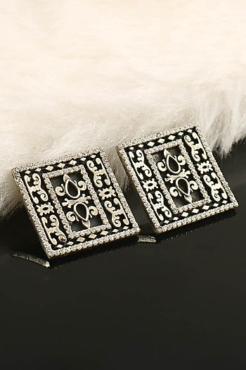 White Finish Handcrafted Stud Earrings In Sterling Silver