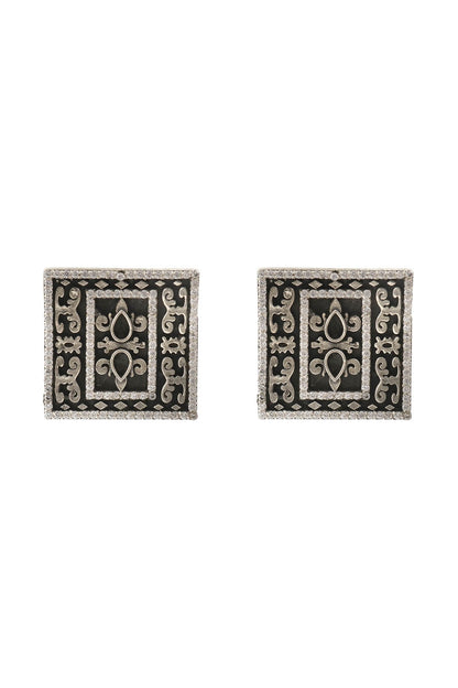 White Finish Handcrafted Stud Earrings In Sterling Silver