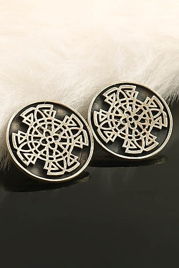 White Finish Handcrafted Geometric Stud Earrings In Sterling Silver